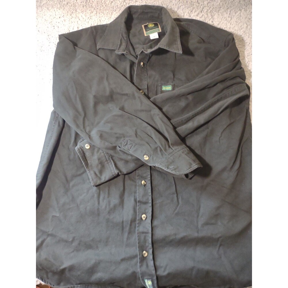 John Deere Workwear Heavy Duty Button Up Black Long Sleeve Xxl Cotton